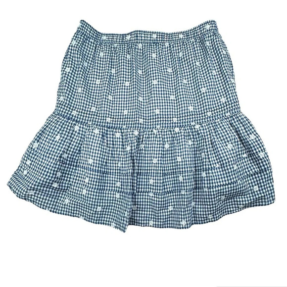 Madewell Embroidered Tiered Pull On Mini Skirt in Gingham Check. Size L. Lined - Picture 3 of 11